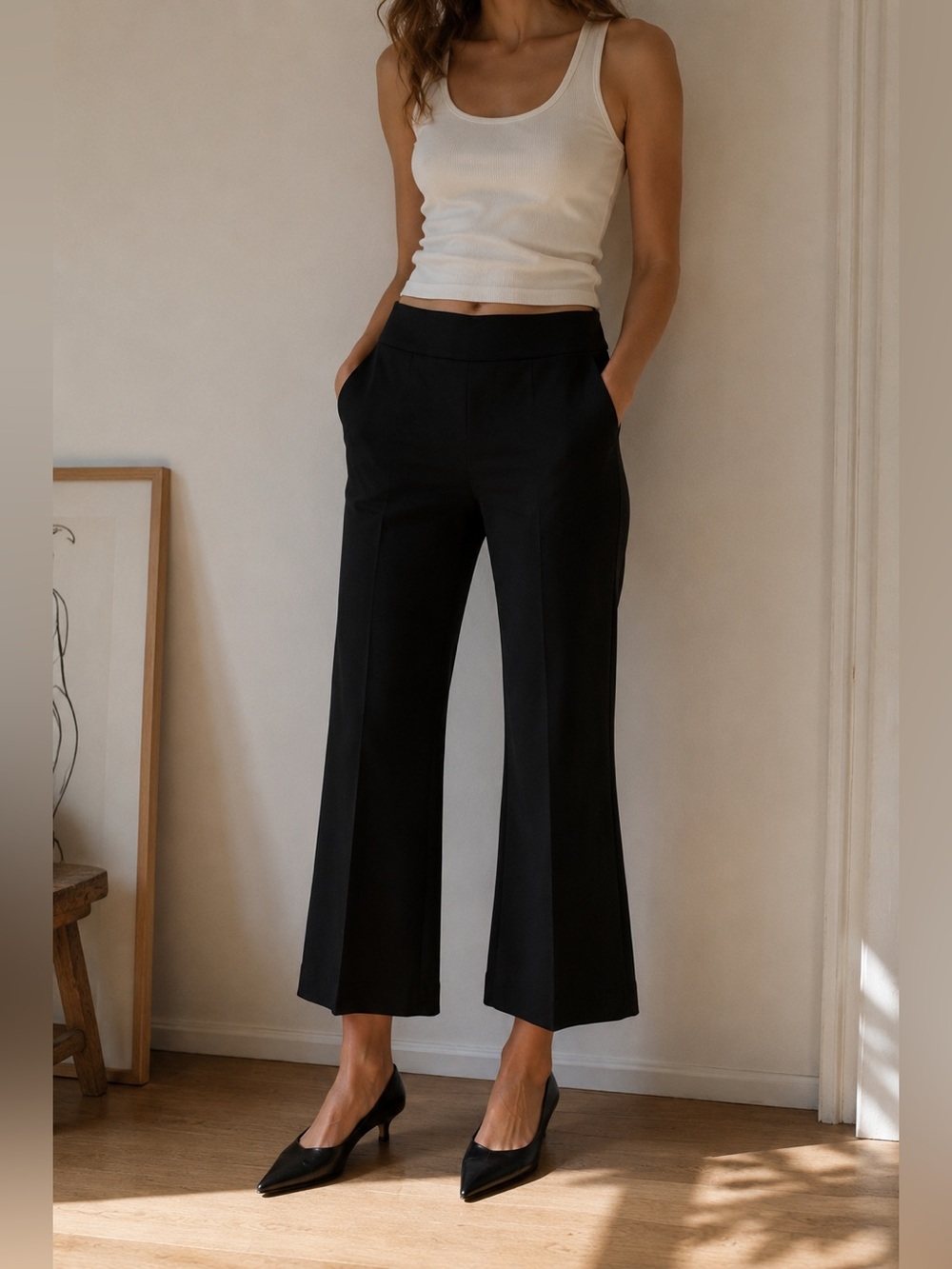 Kal Rieman Black Minimalist Straight Leg Cropped Pants Medium Quiet Luxury